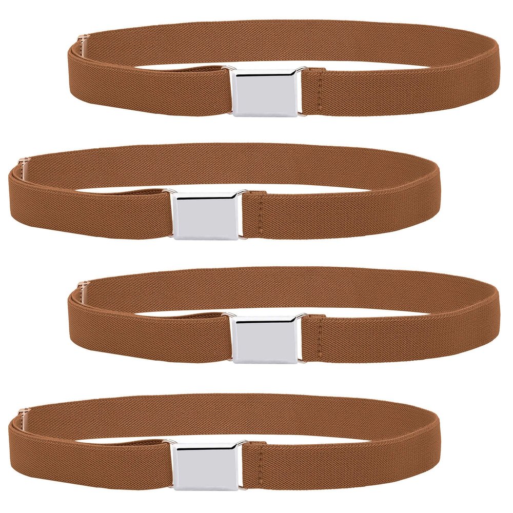 Buyless Fashion Kids Boys Toddler Adjustable Elastic Stretch Belt With Buckle - 4 Pack - 5122-Camel
