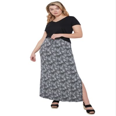 ellos Plus Size Knit Maxi Skirt - L, Black White Floral