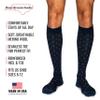 BoardroomSocks Men's Over the Calf Merino Wool Dark Navy with Orange Dots Patterned Dress Socks view 2