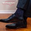BoardroomSocks Men's Over the Calf Merino Wool Dark Navy with Orange Dots Patterned Dress Socks view 4