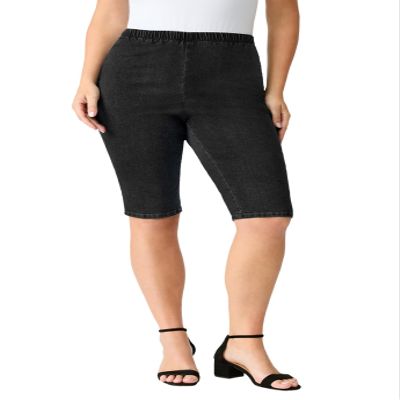Roaman's Women's Plus Size Comfort Stretch Bermuda Jean Short - 22 W, Black Denim