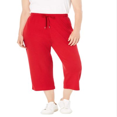 Woman Within Plus Size Petite Sport-Knit Pull-On Capri Pants - 3X, Vivid Red