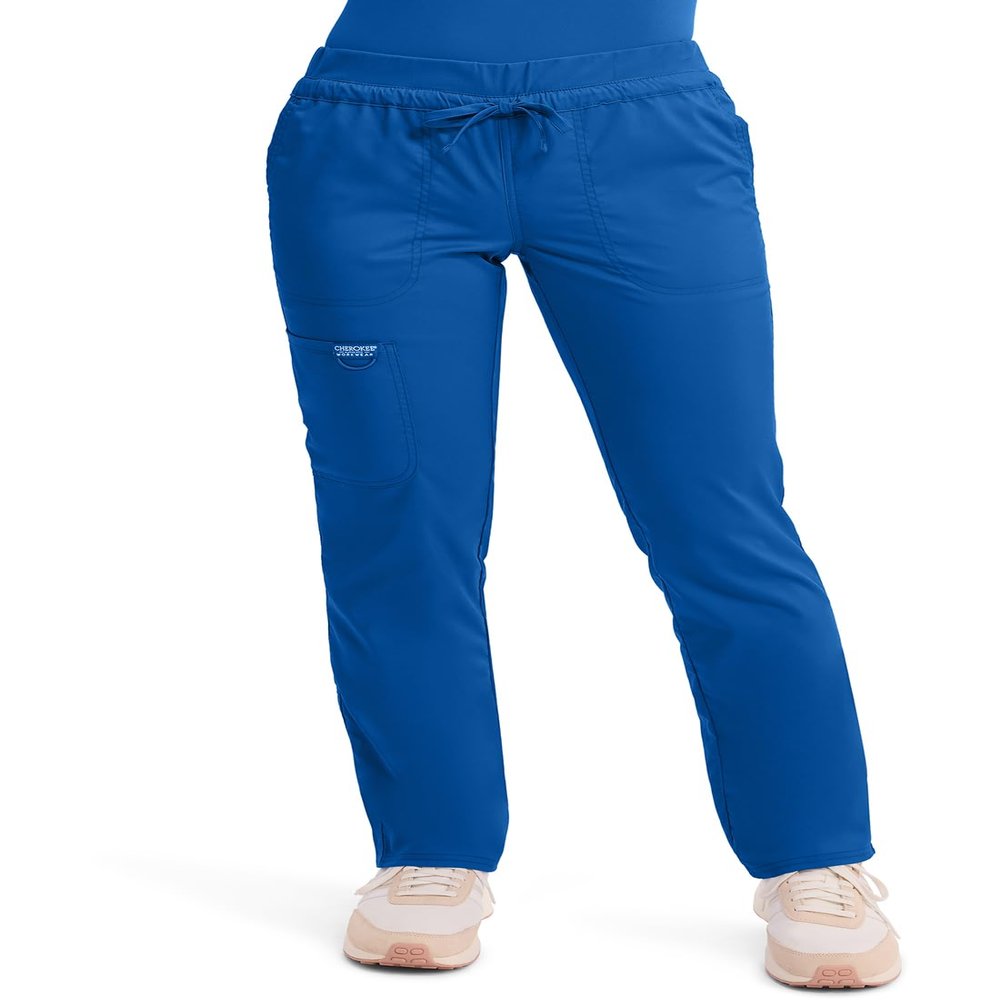 Cherokee Scrubs for Women Mid Rise Tapered Leg Drawstring Pant with 5 Pockets, Cargo Bottom with 2 Way Stretch Fabric Plus Size - WW105, 2XL, Royal