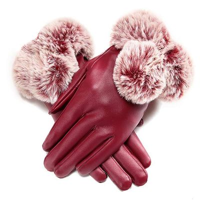Warm Women Leather Gloves with Fleece or Cashmere Lining Touchscreen for Texting Driving Cycling Winter (Red)