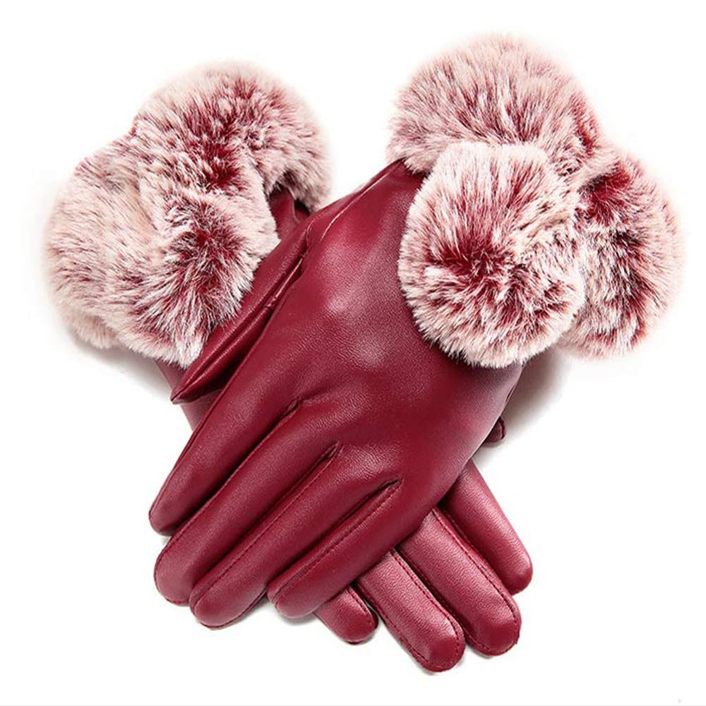 Warm Women Leather Gloves with Fleece or Cashmere Lining Touchscreen for Texting Driving Cycling Winter (Red)