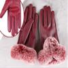 Warm Women Leather Gloves with Fleece or Cashmere Lining Touchscreen for Texting Driving Cycling Winter (Red) view 4