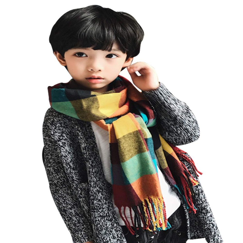 Jueshanzj Children's Imitated Cashmere Fabric Scarves Blue Orange One Size(63X13inch)