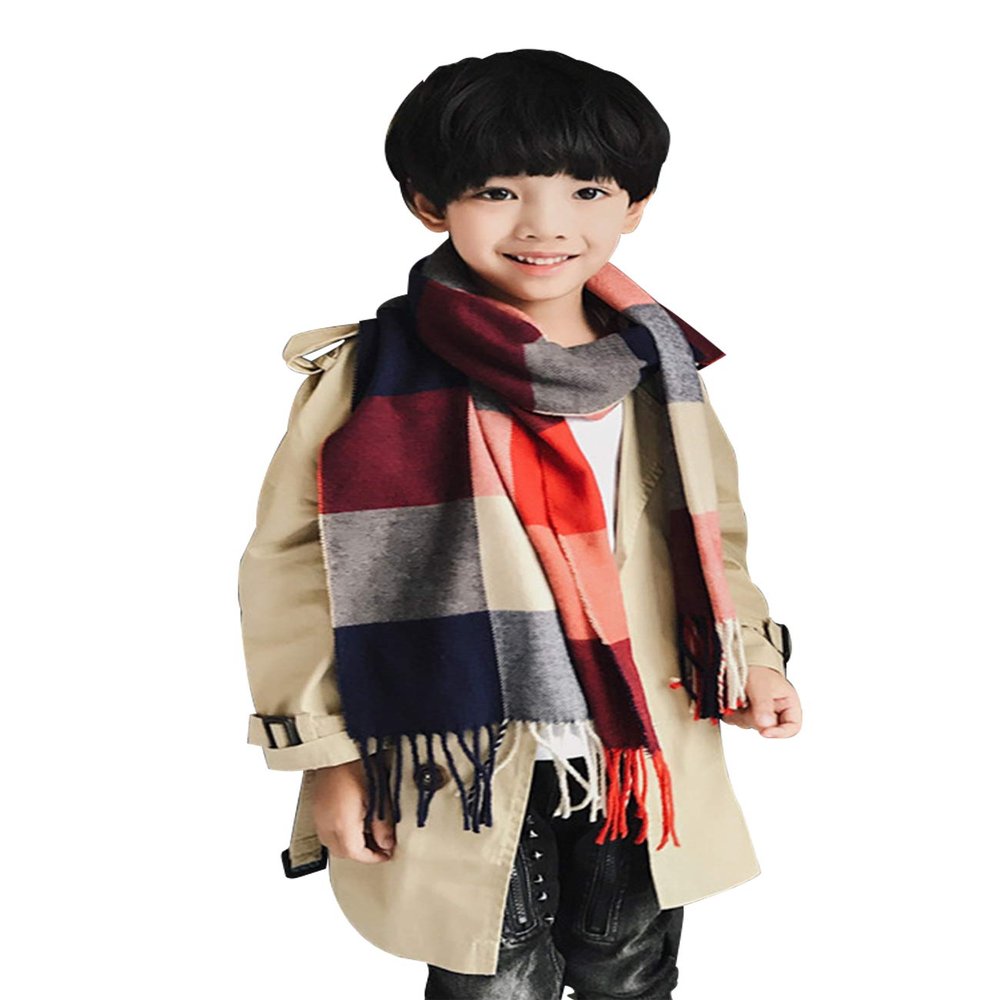 Jueshanzj Children's Imitated Cashmere Fabric Scarves Orange+Beige One Size(63X13inch)
