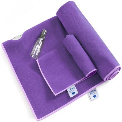 IUGA Yoga Towel for Hot Yoga Non Slip Extra Thick Yoga Mat Towel + Hand Towel 2in1 Set with Corner Pockets Super Absorbent and Quick Dry Hot Yoga Towel
