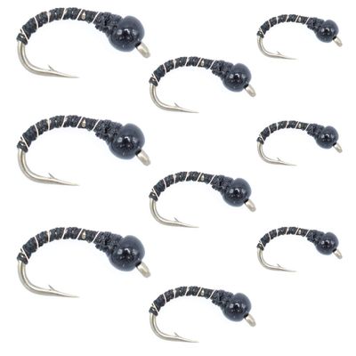 Black Zebra Midge Assortment - The Fly Fishing Place - Black Bead Head - 3 Each of 3 Sizes 14, 16, 18 - Tailwater Fly Fishing Flies Collection