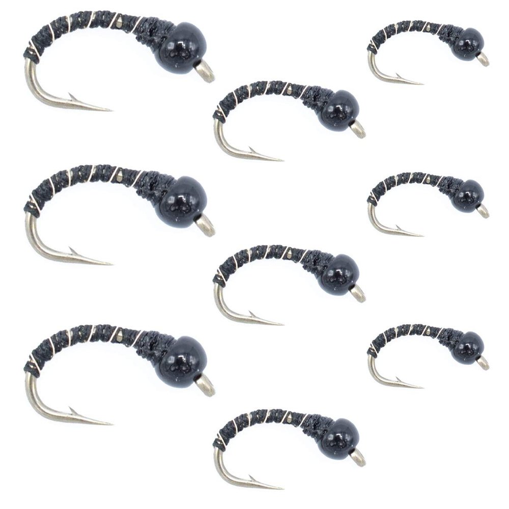 Black Zebra Midge Assortment - The Fly Fishing Place - Black Bead Head - 3 Each of 3 Sizes 14, 16, 18 - Tailwater Fly Fishing Flies Collection