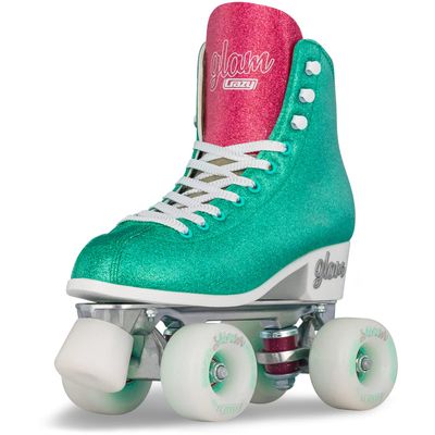 Crazy Skates Glam Roller Skates | Adjustable or Fixed Sizes | Glitter Sparkle Quad Skates for Women and Girls - Teal (Size: Womens 2 / Mens 2)