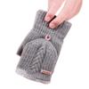 BIKMAN Men's Wool Knitted Fingerless Gloves Convertible Mitten with Lining (Light grey) view 2