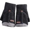 BIKMAN Men's Wool Knitted Fingerless Gloves Convertible Mitten with Lining (Dark grey) view 2