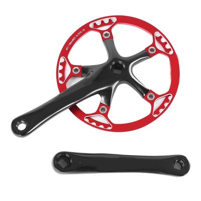 Aluminum Alloy Crank Set, Single Speed Crank Set for Road, Mountain, Folding Bikes 45T-47T Black + Red