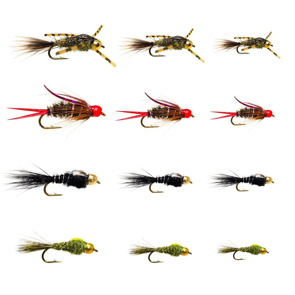 12 Prince Nymph/Beadhead Gold Ribbed Hare's Ear/Rubber Legged Hare's Ear Mayfly Fly Lure Assotment for Trout Fly Fishing Flies
