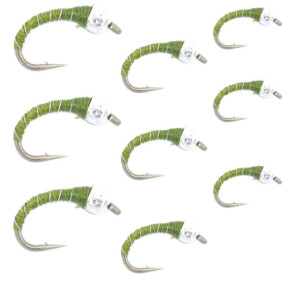 Olive Zebra Midge Assortment - The Fly Fishing Place - Silver Bead Head - 3 Each of 3 Sizes 14, 16, 18 - Tailwater Fly Fishing Flies Collection