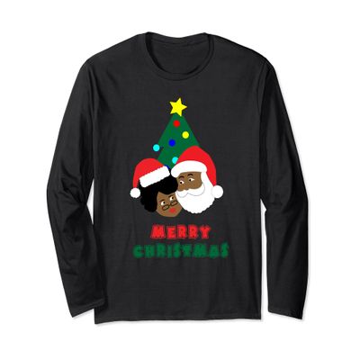 Black Santa & Mrs. Claus Merry Christmas Long Sleeve Shirt