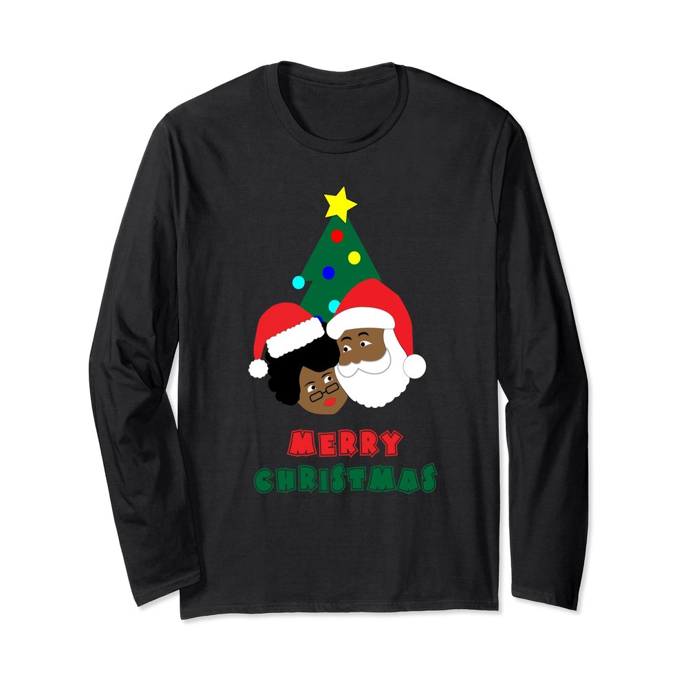 Black Santa & Mrs. Claus Merry Christmas Long Sleeve Shirt