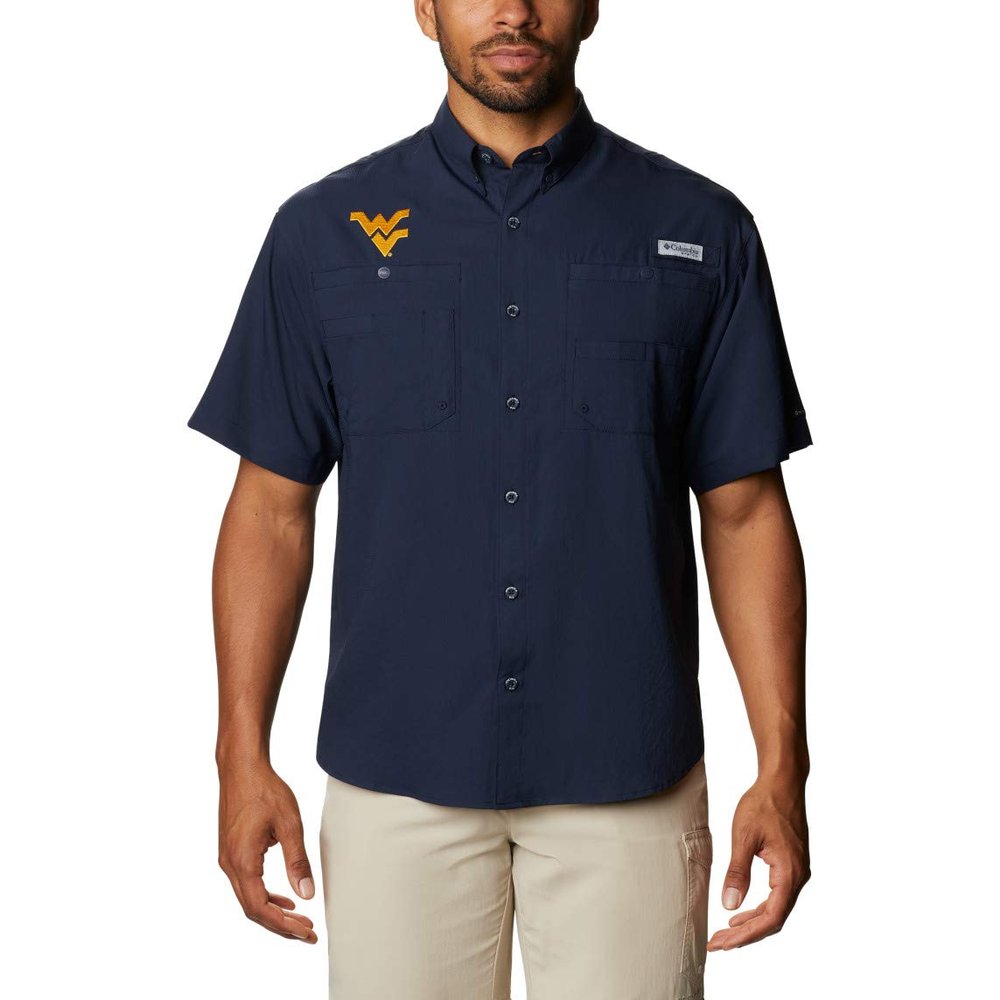 Columbia NCAA West Virginia Mountaineers Men's Tamiami Short Sleeve Shirt, Medium, WV - Navy