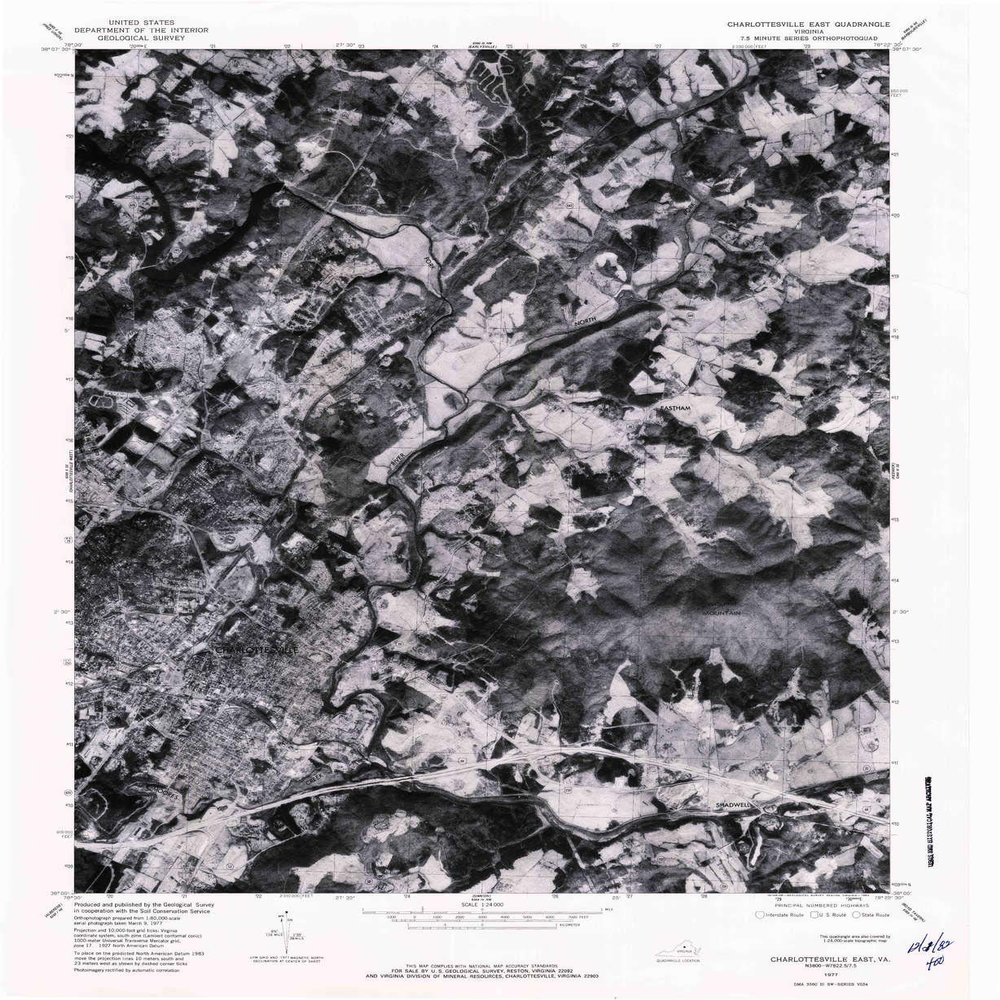 YellowMaps Charlottesville East VA topo map, 1:24000 Scale, 7.5 X 7.5 Minute, Historical, 1977, Updated 1982, 26.7 x 21.9 in - Tyvek