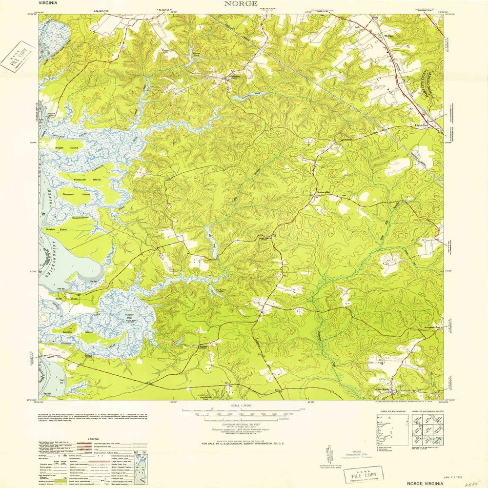 YellowMaps Norge VA topo map, 1:24000 Scale, 7.5 X 7.5 Minute, Historical, 1953, 28.7 x 21.9 in - Tyvek