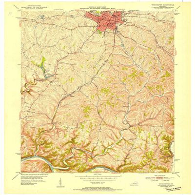 YellowMaps Winchester KY topo map, 1:24000 Scale, 7.5 X 7.5 Minute, Historical, 1952, Updated 1954, 27.4 x 22.9 in - Polypropylene
