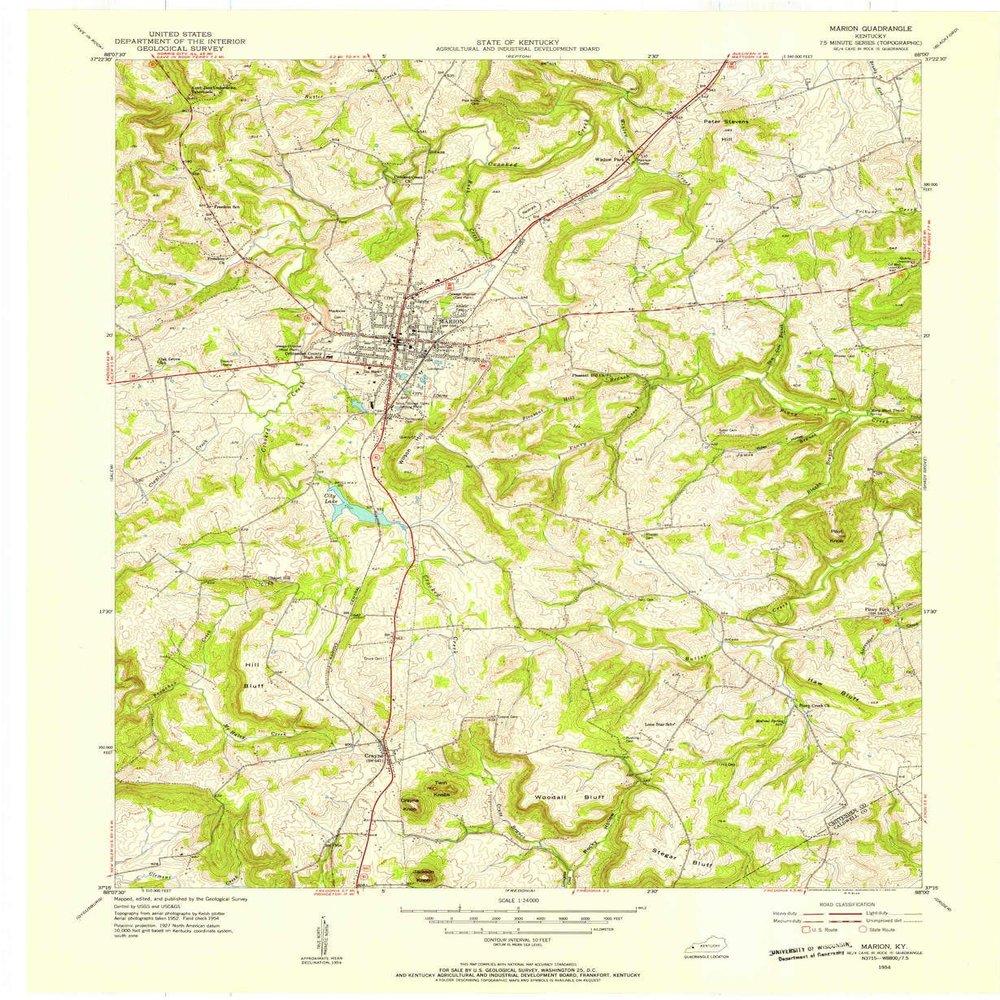 YellowMaps Marion KY topo map, 1:24000 Scale, 7.5 X 7.5 Minute, Historical, 1954, Updated 1955, 27.4 x 22.5 in - Polypropylene