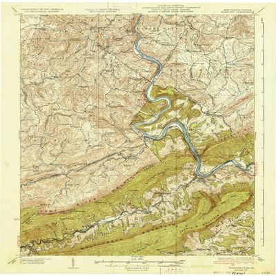 YellowMaps Narrows VA topo map, 1:62500 Scale, 15 X 15 Minute, Historical, 1937, 20 x 16.4 in - Polypropylene