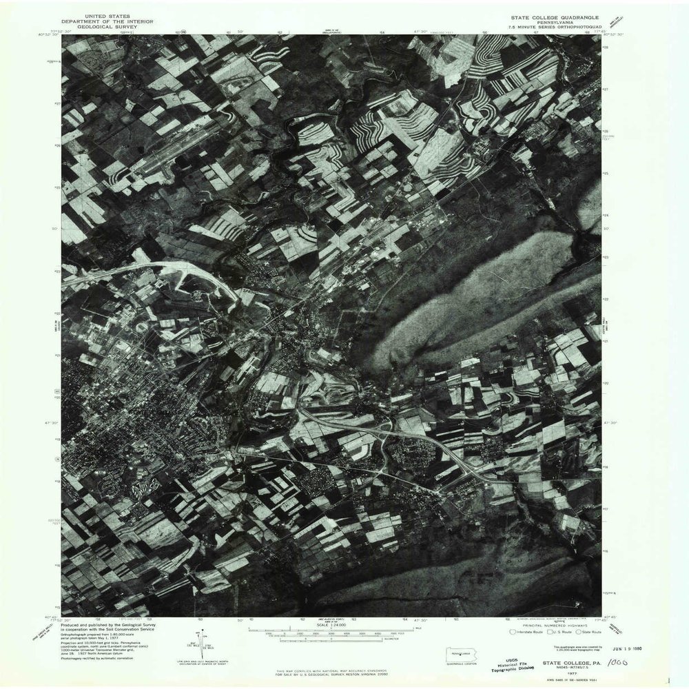 YellowMaps State College PA topo map, 1:24000 Scale, 7.5 X 7.5 Minute, Historical, 1977, Updated 1979, 26.7 x 21.9 in - Polypropylene