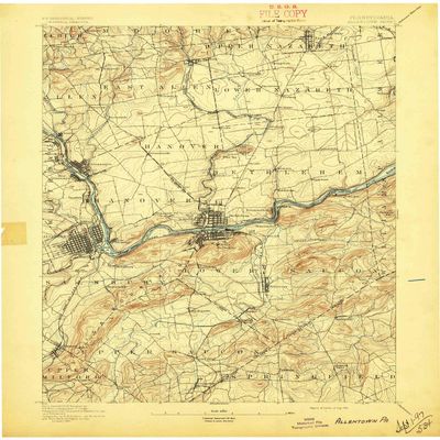 YellowMaps Allentown PA topo map, 1:62500 Scale, 15 X 15 Minute, Historical, 1894, Updated 1897, 20.4 x 16.5 in - Polypropylene
