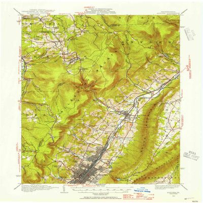 YellowMaps Altoona PA topo map, 1:62500 Scale, 15 X 15 Minute, Historical, 1920, Updated 1954, 21 x 17 in - Tyvek