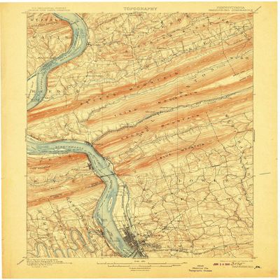 YellowMaps Harrisburg PA topo map, 1:62500 Scale, 15 X 15 Minute, Historical, 1899, Updated 1908, 19.9 x 16.5 in - Polypropylene