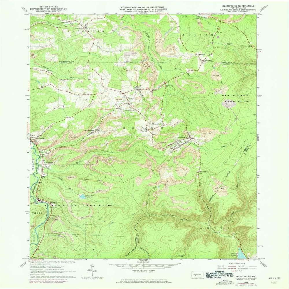 YellowMaps Blandburg PA topo map, 1:24000 Scale, 7.5 X 7.5 Minute, Historical, 1963, Updated 1973, 26.9 x 22.1 in - Polypropylene