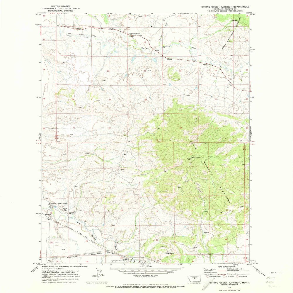 YellowMaps Spring Creek Junction MT topo map, 1:24000 Scale, 7.5 X 7.5 Minute, Historical, 1970, Updated 1973, 26.8 x 21.9 in - Polypropylene
