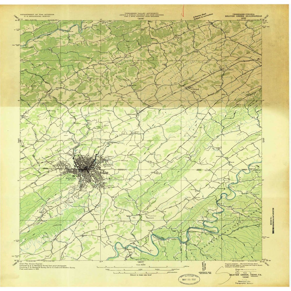 YellowMaps Beaver Creek VA topo map, 1:48000 Scale, 15 X 15 Minute, Historical, 1935, 27.5 x 22.1 in - Polypropylene