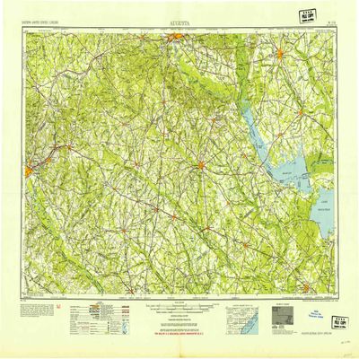 YellowMaps Augusta GA topo map, 1:250000 Scale, 1 X 2 Degree, Historical, 1954, Updated 1954, 24.1 x 34.1 in - Polypropylene