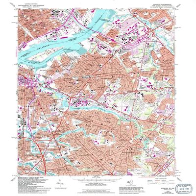 YellowMaps Camden NJ topo map, 1:24000 Scale, 7.5 X 7.5 Minute, Historical, 1967, Updated 1994, 26.9 x 22 in - Polypropylene