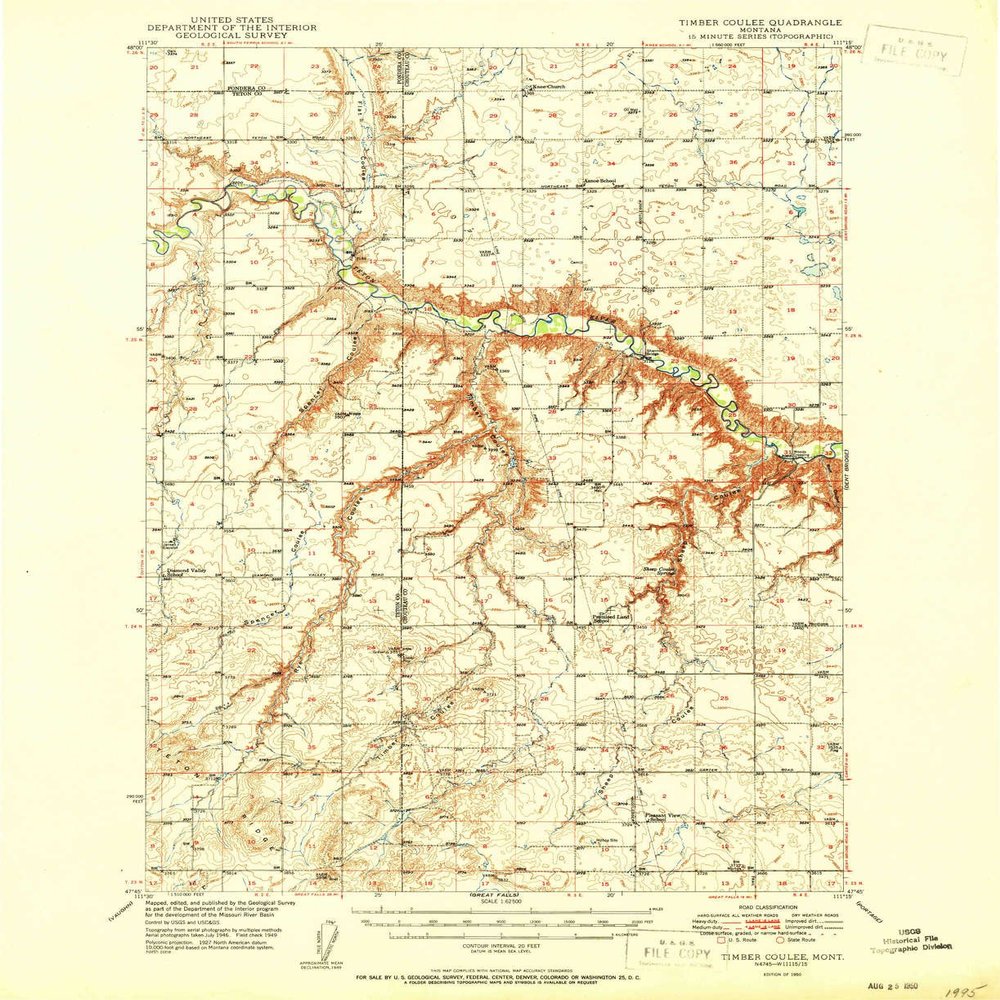 YellowMaps Timber Coulee MT topo map, 1:62500 Scale, 15 X 15 Minute, Historical, 1950, 20.7 x 16.9 in - Polypropylene