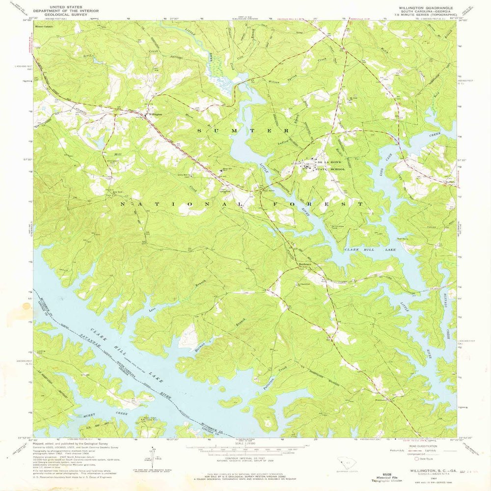 YellowMaps Willington SC topo map, 1:24000 Scale, 7.5 X 7.5 Minute, Historical, 1964, Updated 1976, 26.8 x 22 in - Polypropylene