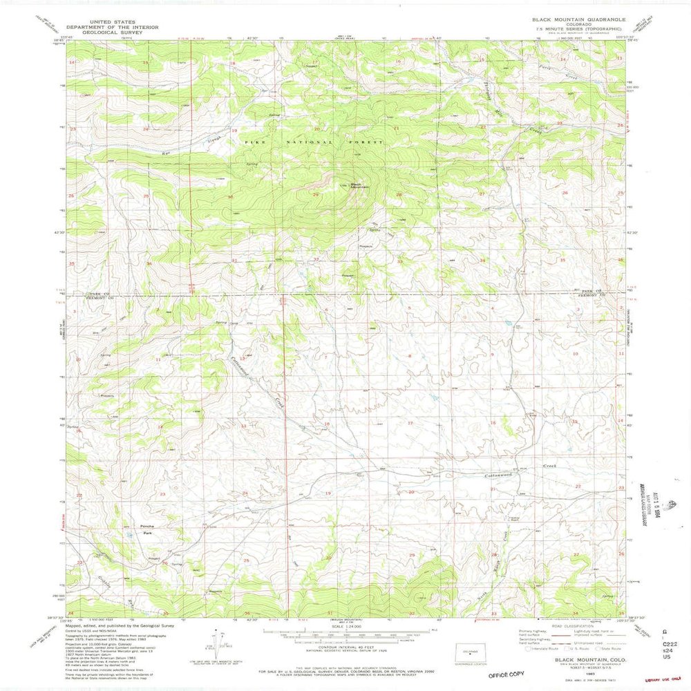 YellowMaps Black Mountain CO topo map, 1:24000 Scale, 7.5 X 7.5 Minute, Historical, 1983, Updated 1983, 27.1 x 21.9 in - Polypropylene