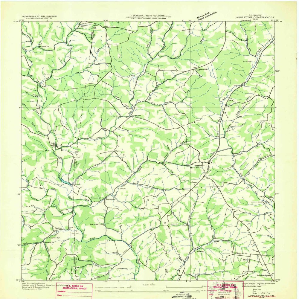 YellowMaps Appleton TN topo map, 1:24000 Scale, 7.5 X 7.5 Minute, Historical, 1936, 26.2 x 22 in - Tyvek