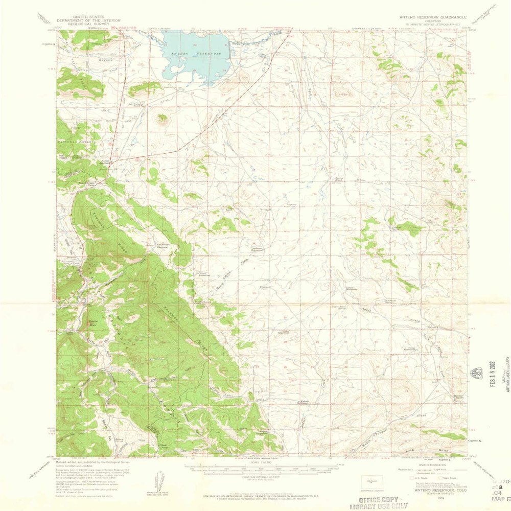 YellowMaps Antero Reservoir CO topo map, 1:62500 Scale, 15 X 15 Minute, Historical, 1959, Updated 1961, 20.9 x 17 in - Polypropylene