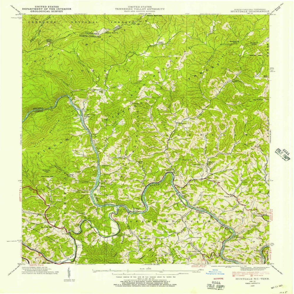 YellowMaps Huntdale NC topo map, 1:24000 Scale, 7.5 X 7.5 Minute, Historical, 1939, Updated 1957, 26.9 x 22 in - Tyvek