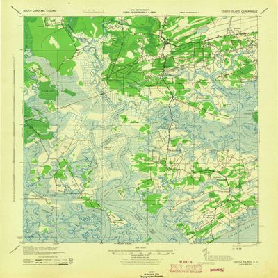 YellowMaps Edisto Island SC topo map, 1:62500 Scale, 15 X 15 Minute, Historical, 1943, 21.5 x 17.5 in - Polypropylene