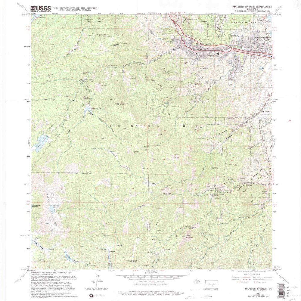 YellowMaps Manitou Springs CO topo map, 1:24000 Scale, 7.5 X 7.5 Minute, Historical, 1961, Updated 1994, 26.9 x 22.3 in - Tyvek