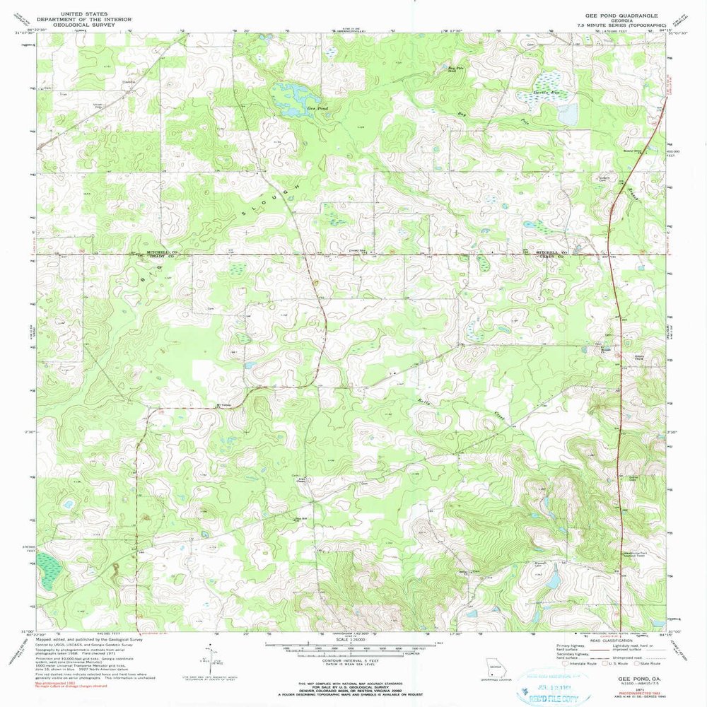 YellowMaps Gee Pond GA topo map, 1:24000 Scale, 7.5 X 7.5 Minute, Historical, 1971, Updated 1991, 26.8 x 22 in - Polypropylene