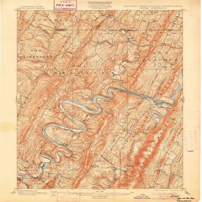 YellowMaps Pawpaw WV topo map, 1:62500 Scale, 15 X 15 Minute, Historical, 1900, Updated 1905, 19.8 x 16.5 in - Polypropylene