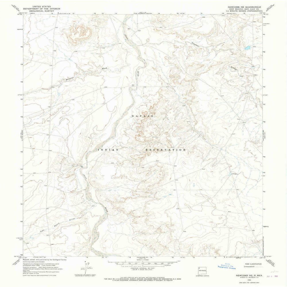 YellowMaps Newcomb NE NM topo map, 1:24000 Scale, 7.5 X 7.5 Minute, Historical, 1966, Updated 1969, 27 x 22 in - Polypropylene
