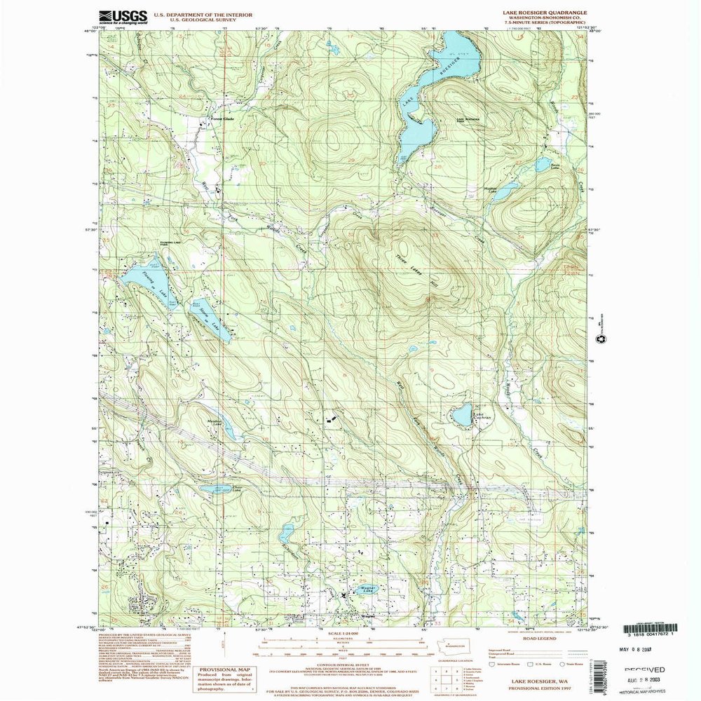 YellowMaps Lake Roesiger WA topo map, 1:24000 Scale, 7.5 X 7.5 Minute, Historical, 1997, Updated 2003, 26.8 x 22 in - Polypropylene